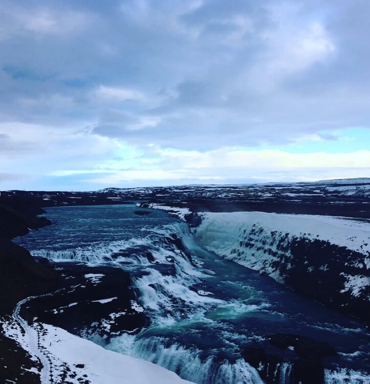A waterfall along the Golden Circle route in Iceland